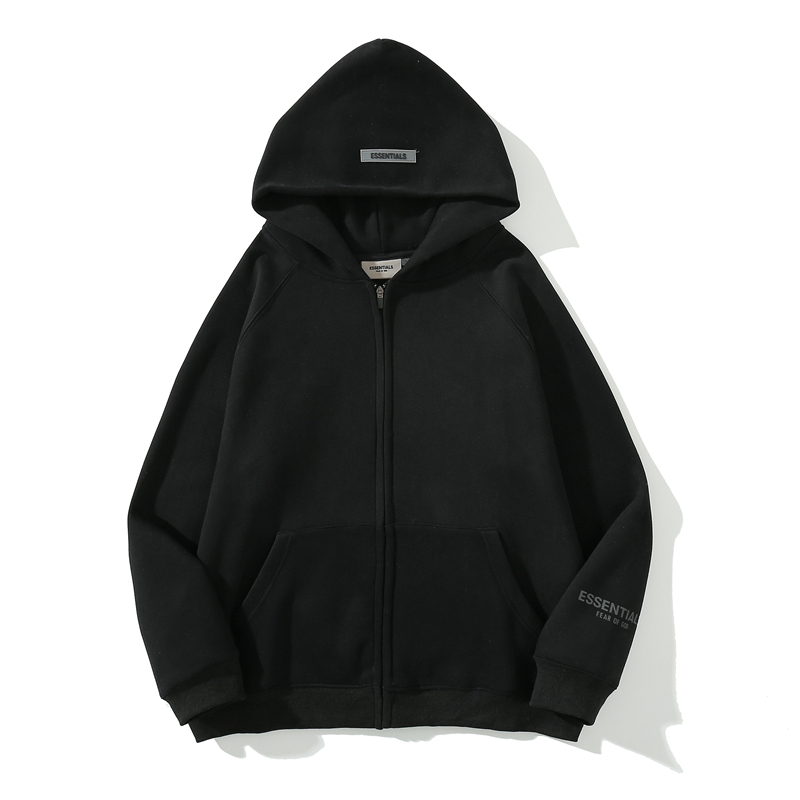 Essentials Fear of God Zipper Black Hoodie