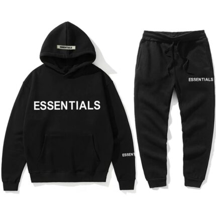 Black Logo Printed Essentials Tracksuit