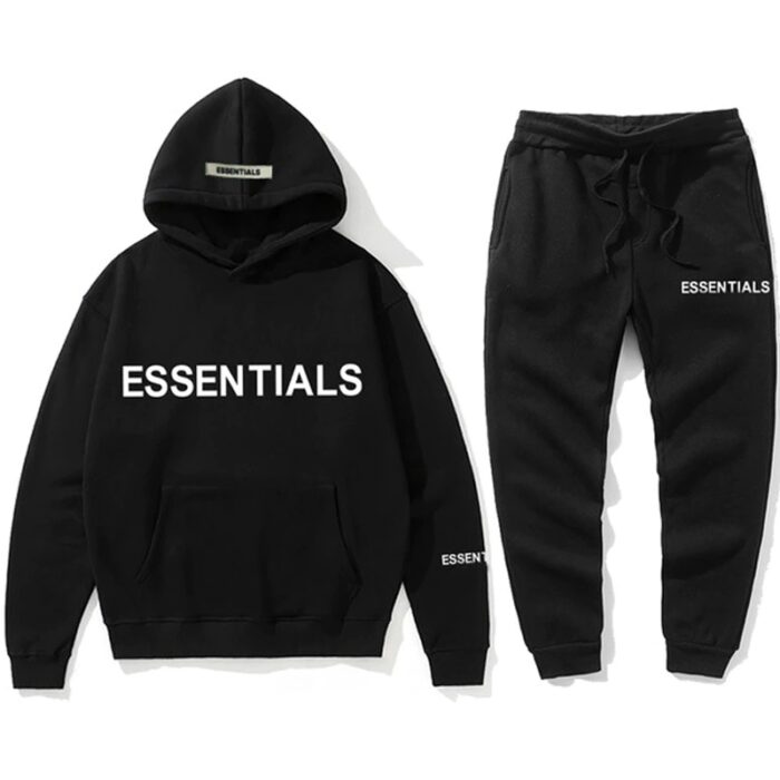 Black Logo Printed Essentials Tracksuit